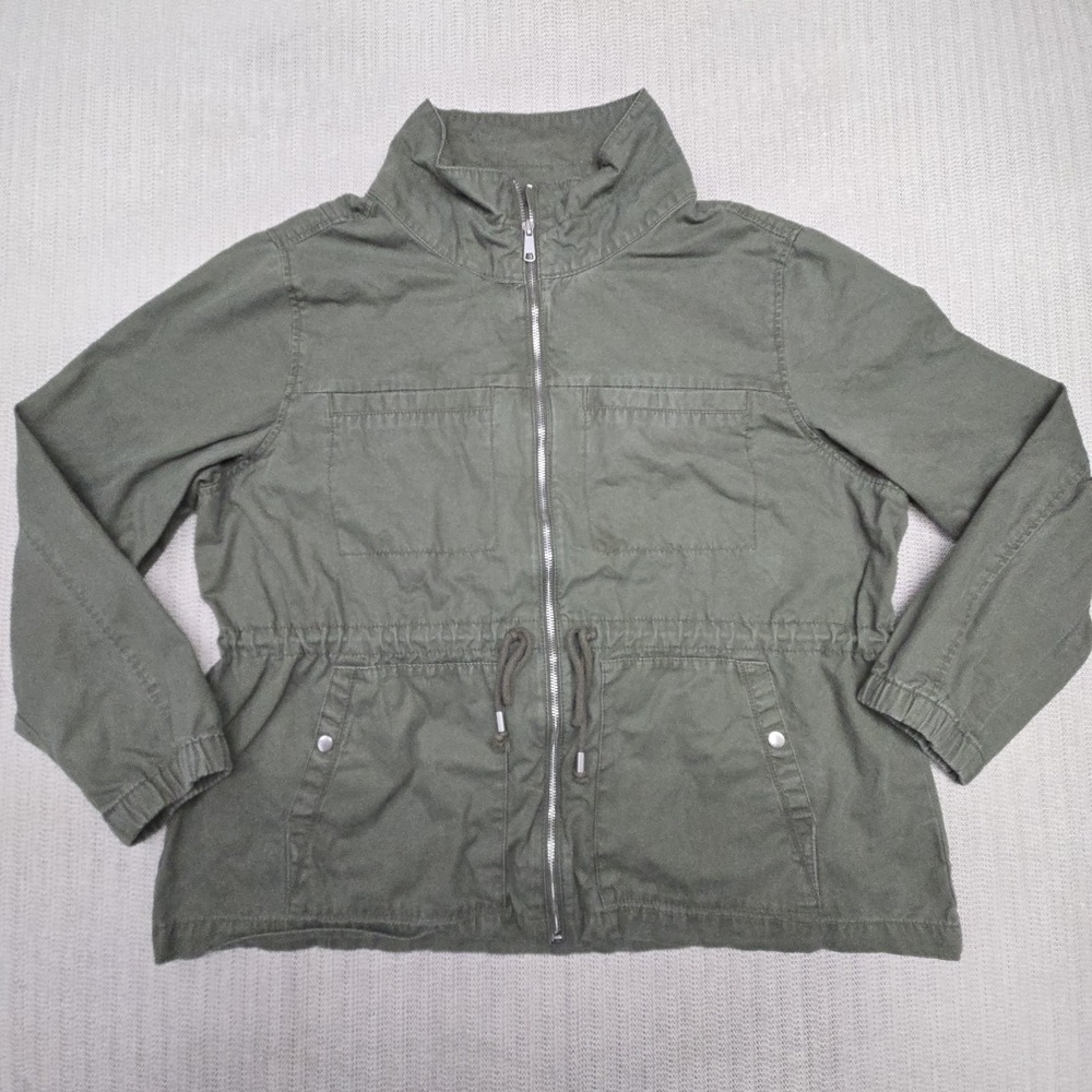 Old Navy Jacket Womens 2XL Green Twill Military Full Zip Drawstring Waist